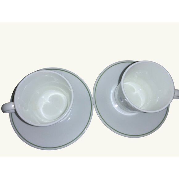 Corelle by Corning Blue Dusk Flat Two Cups & Saucers Blue Flowers Green Band - Picture 4 of 6